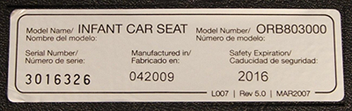 Car seat label - on NHTSA website