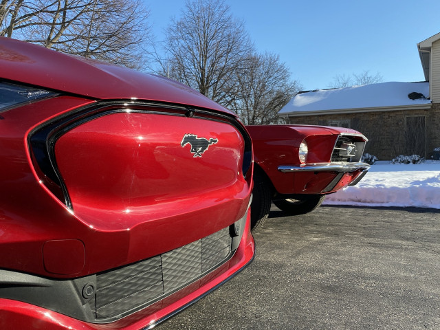 2021 Ford Mustang Mach-E and 1967 Ford Mustang coupe 2021 Ford Mustang Mach-E and 1967 Ford Mustang coupe