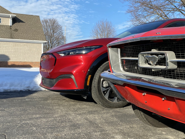 2021 Ford Mustang Mach-E and 1967 Ford Mustang coupe 2021 Ford Mustang Mach-E and 1967 Ford Mustang coupe