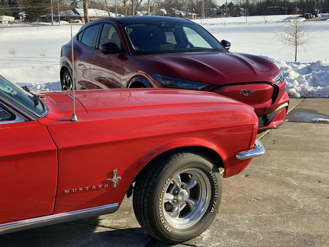 2021 Ford Mustang Mach-E and 1967 Ford Mustang coupe 2021 Ford Mustang Mach-E and 1967 Ford Mustang coupe