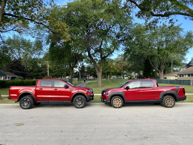 2021 Ford Ranger Tremor, left, and 2021 Honda Ridgeline HPD, right 2021 Ford Ranger Tremor, left, and 2021 Honda Ridgeline HPD, right