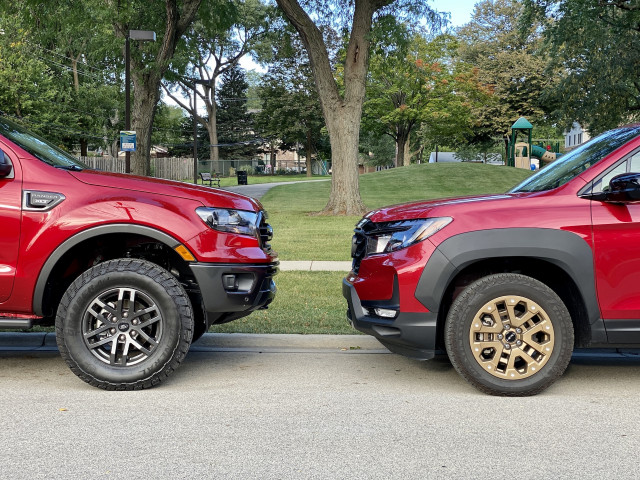 2021 Ford Ranger Tremor, left, and 2021 Honda Ridgeline HPD, right 2021 Ford Ranger Tremor, left, and 2021 Honda Ridgeline HPD, right