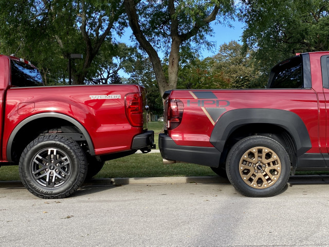 2021 Ford Ranger Tremor, left, and 2021 Honda Ridgeline HPD, right 2021 Ford Ranger Tremor, left, and 2021 Honda Ridgeline HPD, right