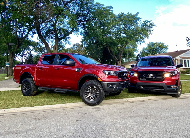 2021 Ford Ranger Tremor, left, and 2021 Honda Ridgeline HPD, right 2021 Ford Ranger Tremor, left, and 2021 Honda Ridgeline HPD, right