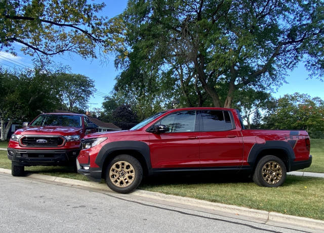2021 Ford Ranger Tremor, left, and 2021 Honda Ridgeline HPD, right 2021 Ford Ranger Tremor, left, and 2021 Honda Ridgeline HPD, right