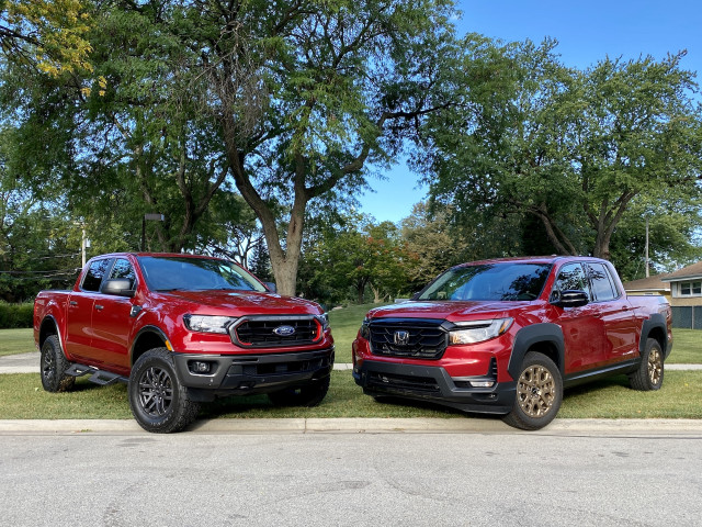 2021 Ford Ranger Tremor, left, and 2021 Honda Ridgeline HPD, right 2021 Ford Ranger Tremor, left, and 2021 Honda Ridgeline HPD, right