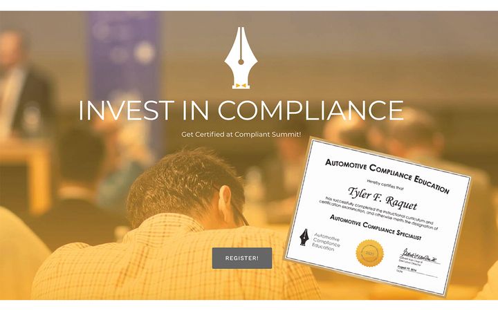 Attendees will be eligible to sign up and take the ACE certification exam in one of four disciplines: F&I Specialist, Sales Management Specialist, Compliance Officer, and ACE’s newest offering, Safeguards Specialist.  - IMAGE: Compliant Summit