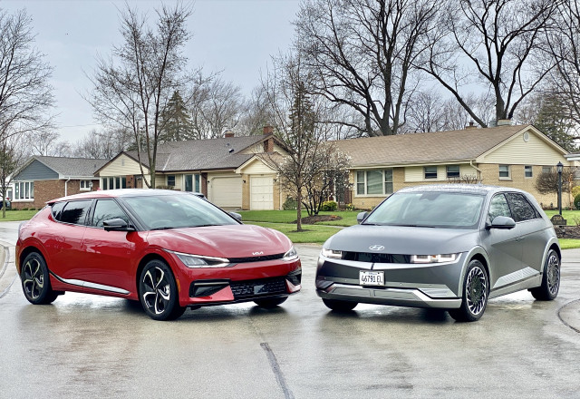 2022 Kia EV6, red, and 2022 Hyundai Ioniq 5 2022 Kia EV6, red, and 2022 Hyundai Ioniq 5