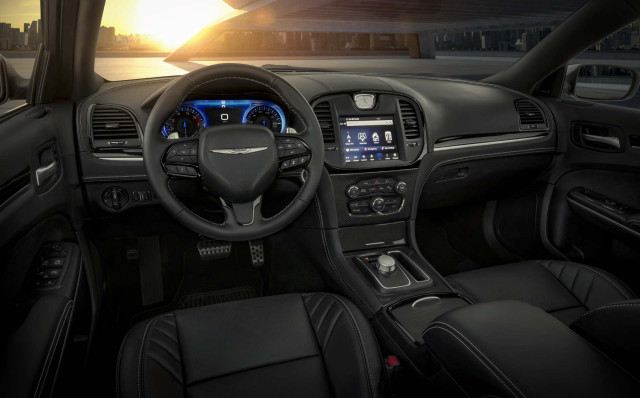 A leather-wrapped dashboard and Laguna black leather seats are standard inside the 2023 Chrysler 300C A leather-wrapped dashboard and Laguna black leather seats are standard inside the 2023 Chrysler 300C