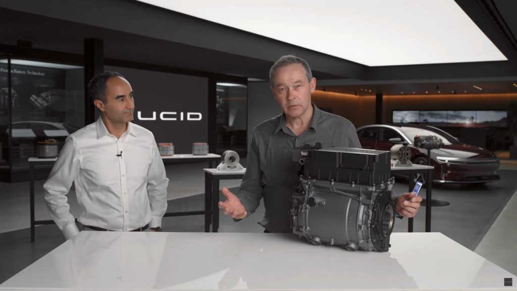 Lucid's Rawlinson and Dlala presenting drive unit Lucid's Rawlinson and Dlala presenting drive unit