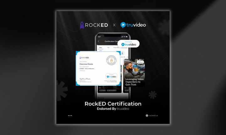 RockED and TruVideo graphic promoting a video inspection certification program for automotive students.