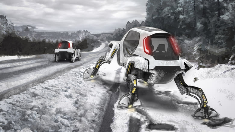Concept image of quadrupedal car walking in snow