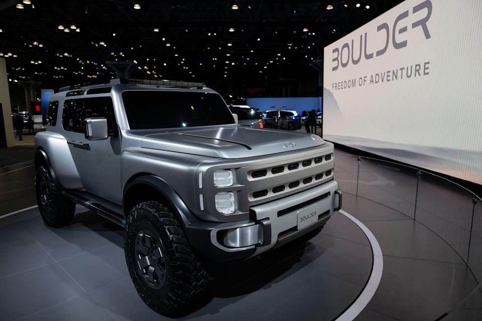 The Hyundai Boulder Concept is displayed at the New York International Auto Show, Thursday, April 2, 2026, in New York. (AP Photo/Yuki Iwamura)